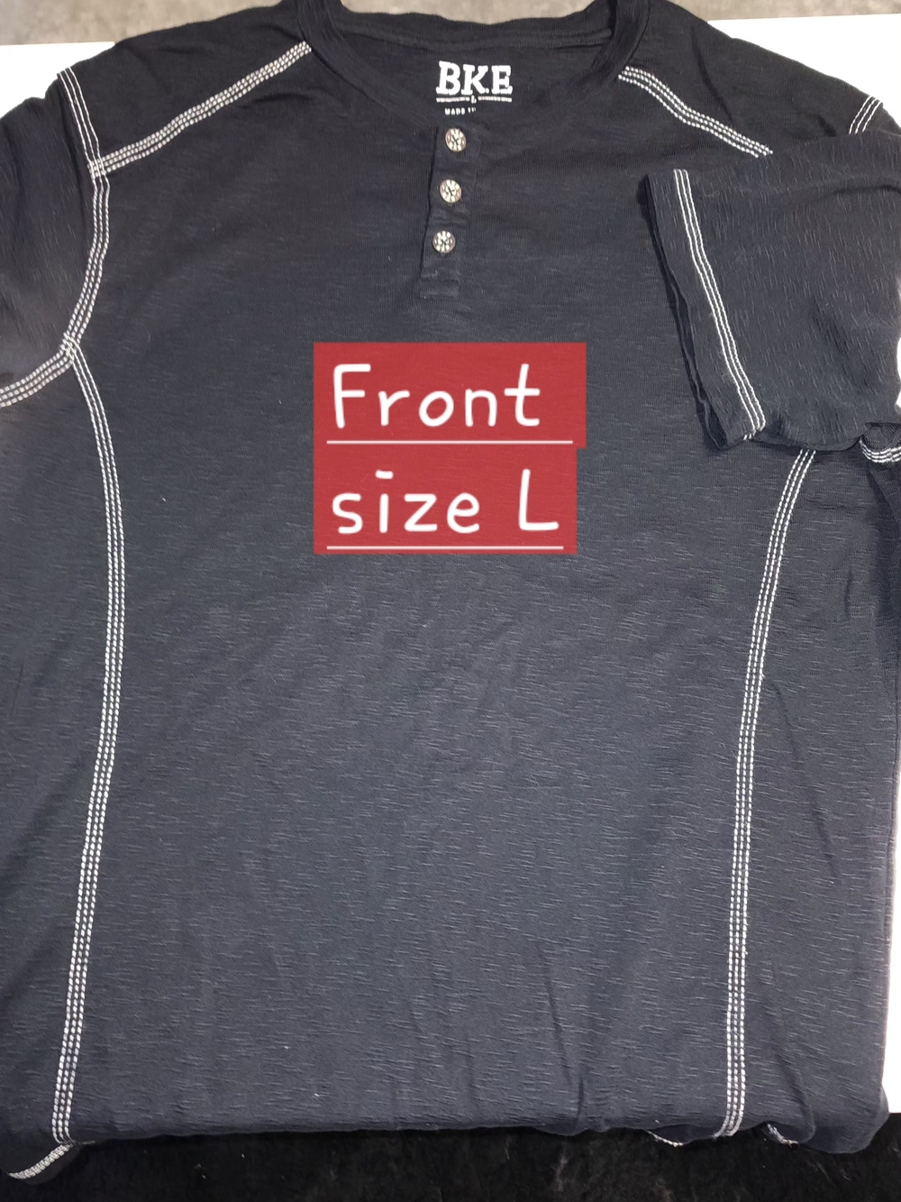 BKE Black Short-Sleeve Henley with White Contrast Stitching